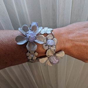 Purple flower cuff bracelet
